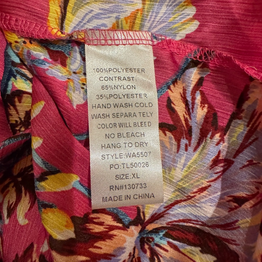 Umgee Hot Pink Floral Bell Sleeve Blouse XL - Picture 7 of 7